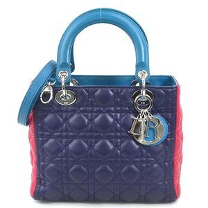 Christian Dior Lady 2way Shoulder Bag leather purple blue pink silver